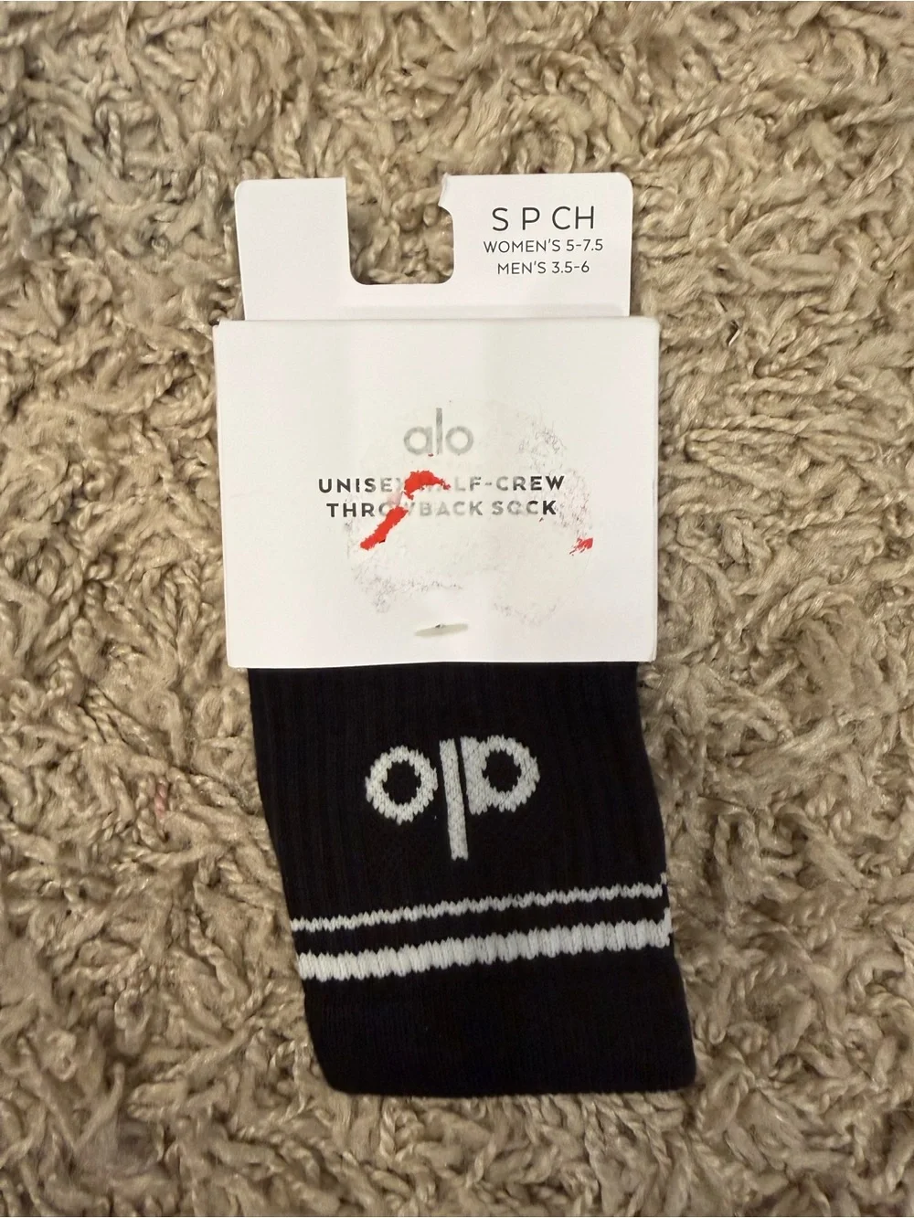ALO Yoga Unisex Black & White Half-Crew Throwback Socks Small